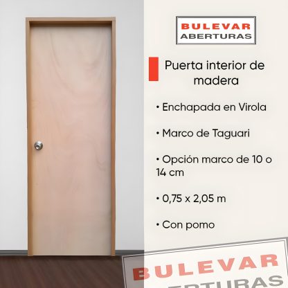 Puerta interior de madera con pomo. (Virola y Taguari)